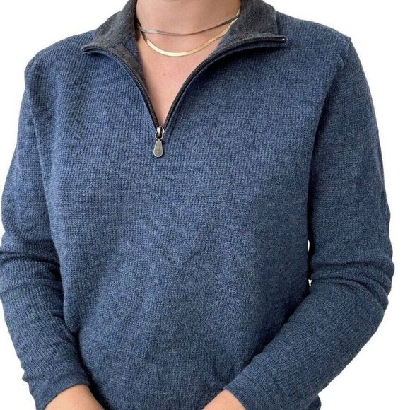 Raffi Womens Navy Blue 100% Extra Fine Merino Wool Quarter Zip Sweater Sz L - Picture 5 of 11